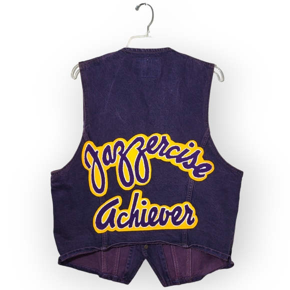 Vintage Jazzercise Achiever Denim Vest Purple Gold Medium - Picture 1 of 6
